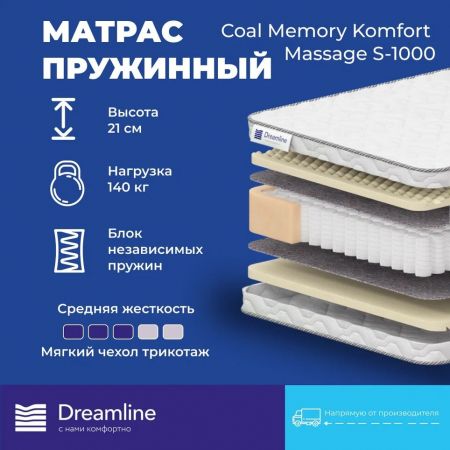 Матрас DreamLine Coal memory Komfort Massage S1000 (Коал&nbsp;мемори&nbsp;Комфорт&nbsp;Массаж&nbsp;S1000)